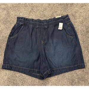 NWT LANE BRYANT Blue Denim High Rise Pull On Wide Leg Midi Jean Shorts Sz 14